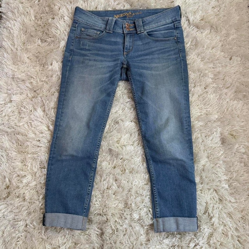 Vintage Y2K Arizona Jeans Co Low Rise Skinny Denim Capris Womens 3 Faded Stretch